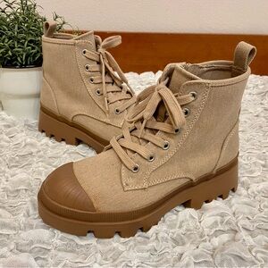 Combat Boots High Top Sneakers Military Khaki Tan Lace Up Zip Lug Soles sz 6.5